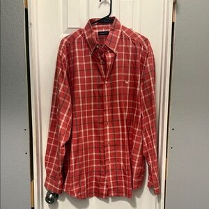 Southern Marsh peach/coralish, blue and White Plaid Button Down Shirt